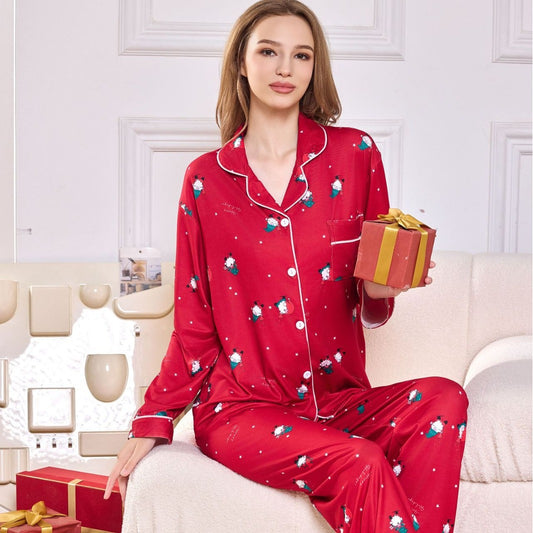 Loose Christmas Print Long-Sleeve Pajama Home Suit