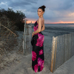 Sleeveless Strap Floral Print Maxi Dress