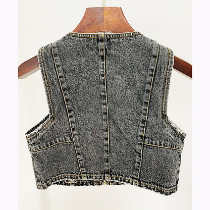 Fashionable New Zipper Denim Tank Top Short Suit