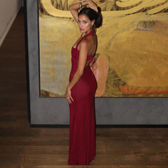 Halter Stitched Backless Slim Fit Sheath Dress