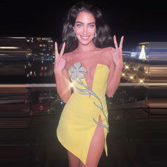 Silk Sequin Butterfly Bandage Prom Dress yellow / XS promdress-250223