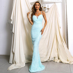 Evening Dress for Banquet Annual Meeting Host Party Strap Fishtail Sequ Dress Prom Formal Gown