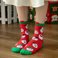 Cotton Cute Cartoon 3D Ear Red Mid Calf Christmas Socks