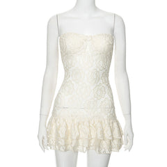 Solid Color Tube Top Lace See Through High Waist Dress