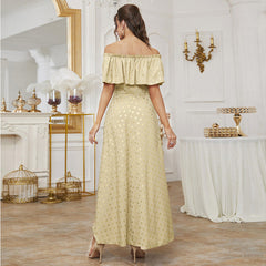 Dress off Neck High Waist Slim Printed Dress