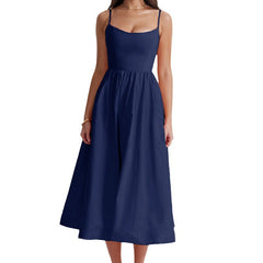 Solid Color Backless Spaghetti Straps Large Swing