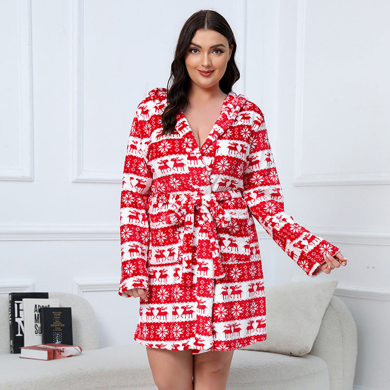 Warm Plus Size Flannel Thickened Reindeer Christmas Suit