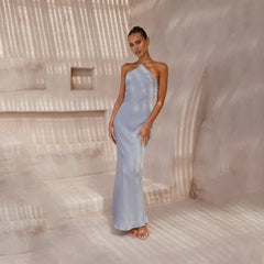 Solid Color Slim Fit Backless Halter Tight Dress