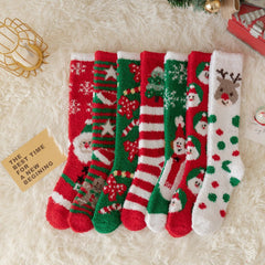 Thick Coral Fleece Reindeer Snowman High Top Christmas Socks