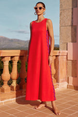 Casual Round Neck Vest Solid Color Lace Stitching Mid Length Dress