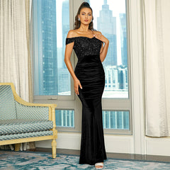 High Waist Sleeveless Elegant Sequined Toast Dress Evening