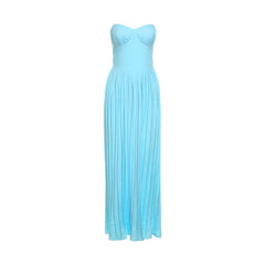 Elegant V Neck Pleated Dress Tube Top Maxi Dress Slim Fit Backless