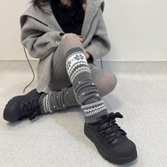 Snowflake Red Knit Warm Slouchy Christmas Leg Warmers