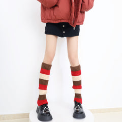 Knit Striped Color Block Slouchy Red Christmas Leg Warmers