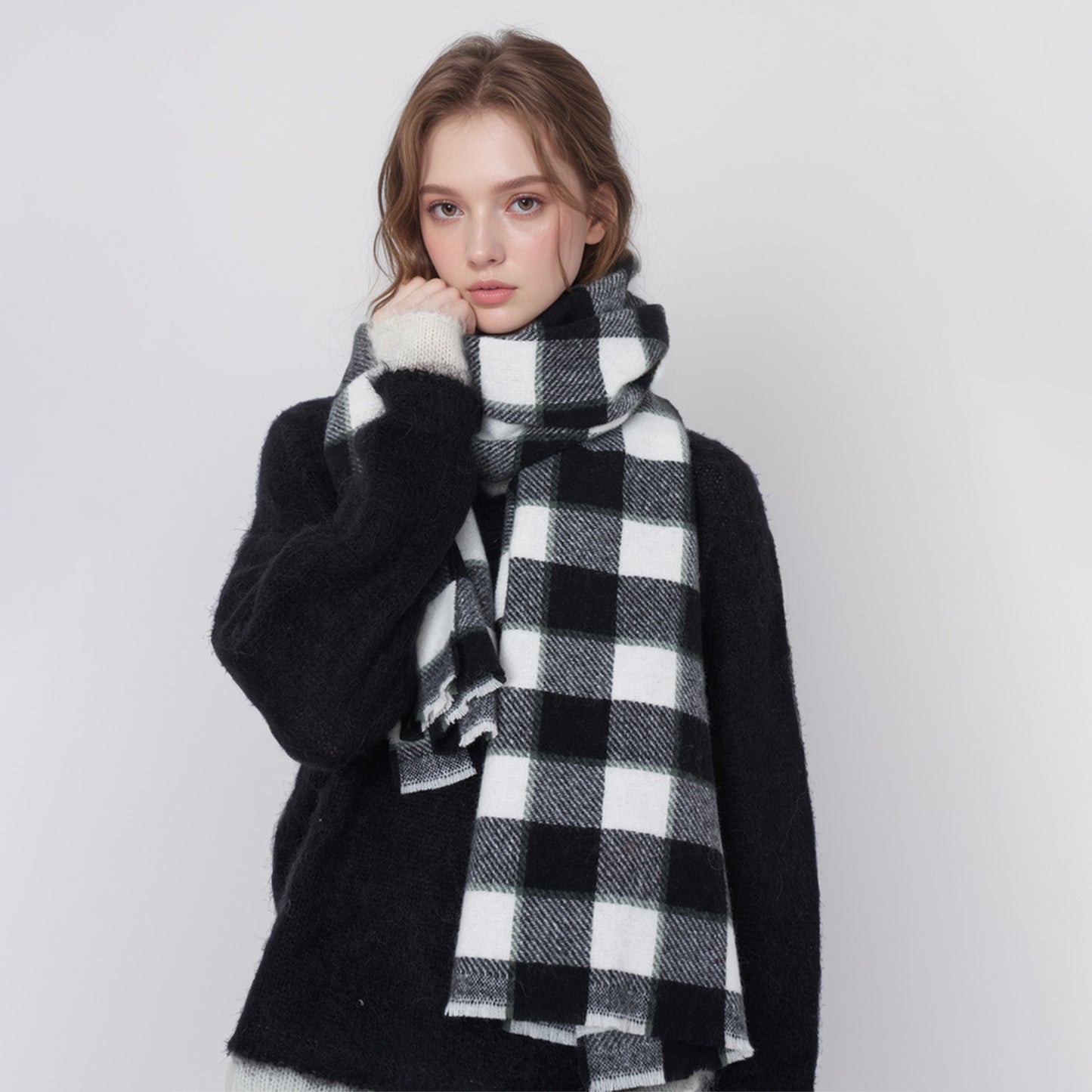 Stylish Retro Two-tone Plaid Warm Woven Cashmere Scarf