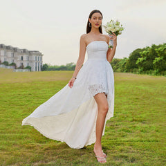 Elegant Casual Dress Tube Top Lace Ruffled Vacation Wedding Dress