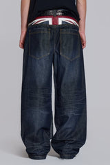 Contrast Waist Patchwork Wide Leg Jeans