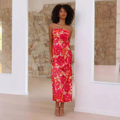 GracefulSocialite Satin Backless Tube Top Dress