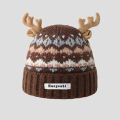 Reindeer Jacquard Earflap Slouchy Christmas Hat