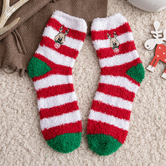 Soft Cotton Coral Fleece Cute Mid Calf Sleep Christmas Socks