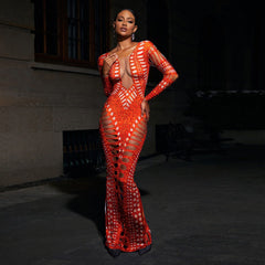 Ripped Skinny Sheath Dress Rhinestone Printed Dress