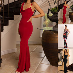 Backless Sleeveless Printed Pockets Collar Cami