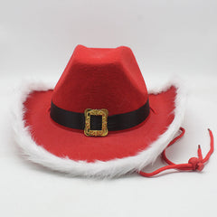 Red Faux Fur Cowboy Christmas Hat