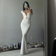 V neck Backless Lace up Cutout Slim Fit