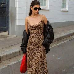 Leopard Aura Midi Dress - Brown