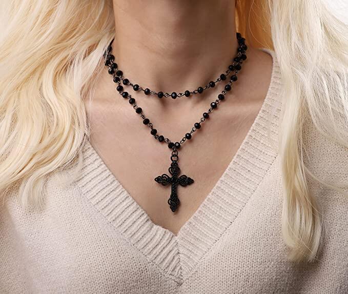 Popular Cross Dark Gothic Exaggerated Layered Necklace