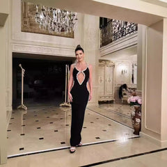 Glamorous Black Strapless Rhinestone Halter Gown Prom Dress promdress-250223