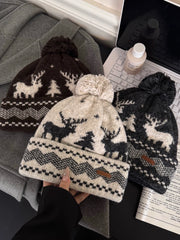 Vintage Reindeer Jacquard Beanie Christmas Hat