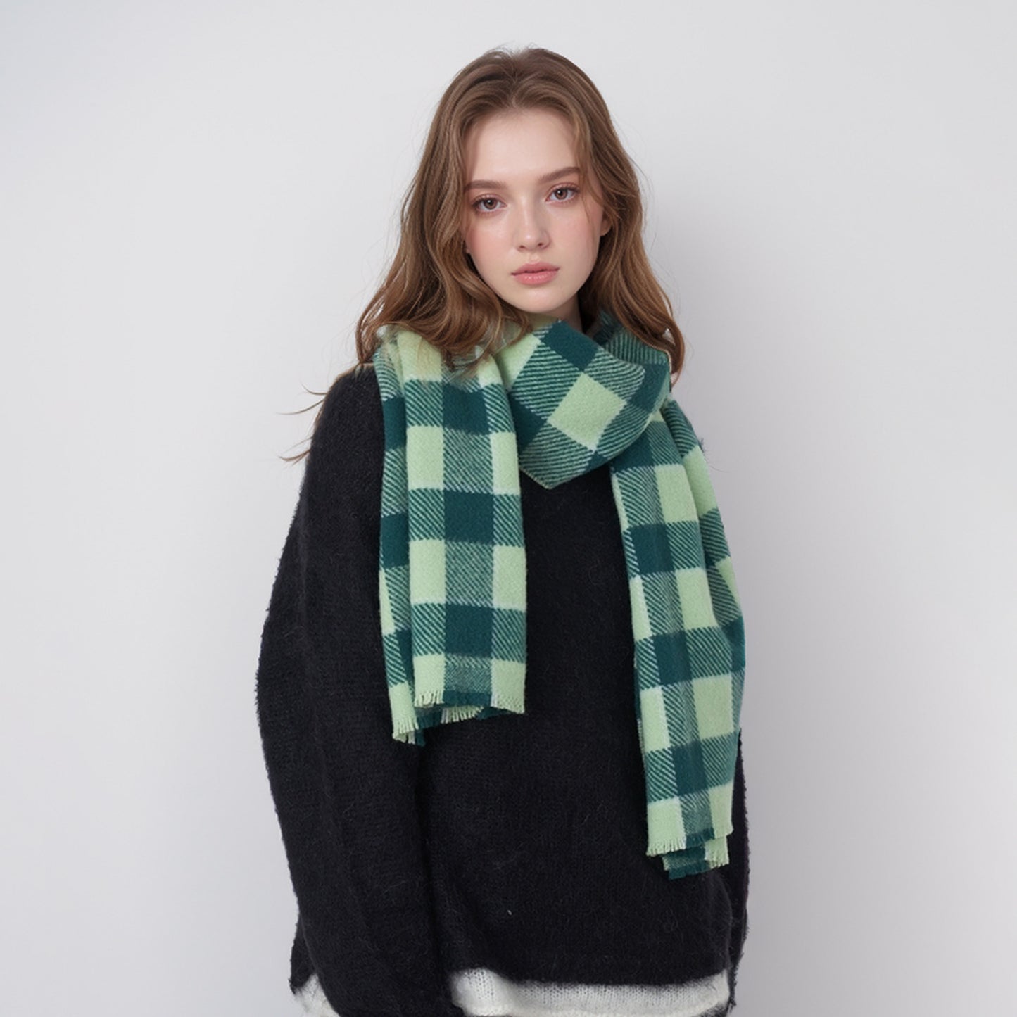 Stylish Retro Two-tone Plaid Warm Woven Cashmere Scarf