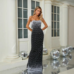 Strapless Beaded Slim Fit Floor Length Prom Dress BLACK / XS promdress-250223