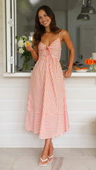 V neck Striped Spaghetti Straps Dress