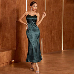 V neck Slim Fit Slimming Flounced Strap Sleeveless Printed One Piece Sheath