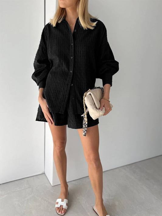 Summer Jacquard Puff Sleeve Short-Sleeve Shorts Suit