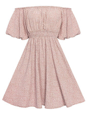Floral Bubble Sleeves High Waist Dress S / Green Floral Print Summer Dress