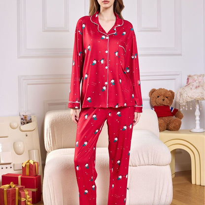 Loose Christmas Print Long-Sleeve Pajama Home Suit