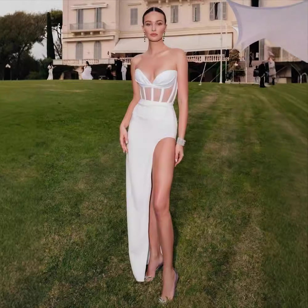 Sexy Sheer Strapless Long Prom Dress promdress-250223