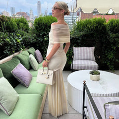 Tube Top Pleated Mesh Slim Fit Patchwork Dress Two Piece Set