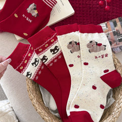 Red Retro Christmas Slouchy Crew Christmas Socks