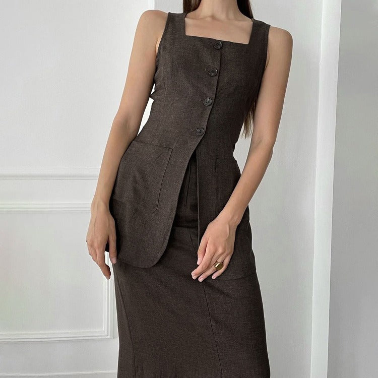 Fashionable New Sleeveless Vest Retro Two-Piece Suit