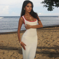 Cutout Knitted Contrast Color Bare Back Dress