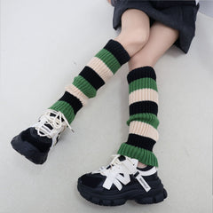 Knit Striped Color Block Slouchy Red Christmas Leg Warmers
