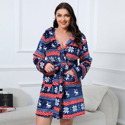 Warm Plus Size Flannel Thickened Reindeer Christmas Suit