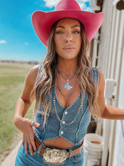 Cowgirl Denim Halter Corset Top