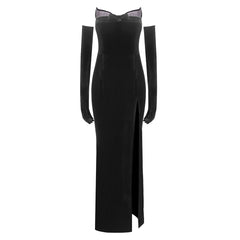 Drilling Strapless Dress with Gloves Black Dress