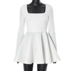 Square Collar Elegant Slim Fit Waist a Swing Casual Short Dress