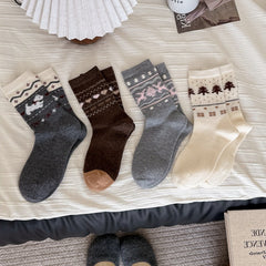 Intarsia Retro Thick Warm Mid Calf Christmas Socks